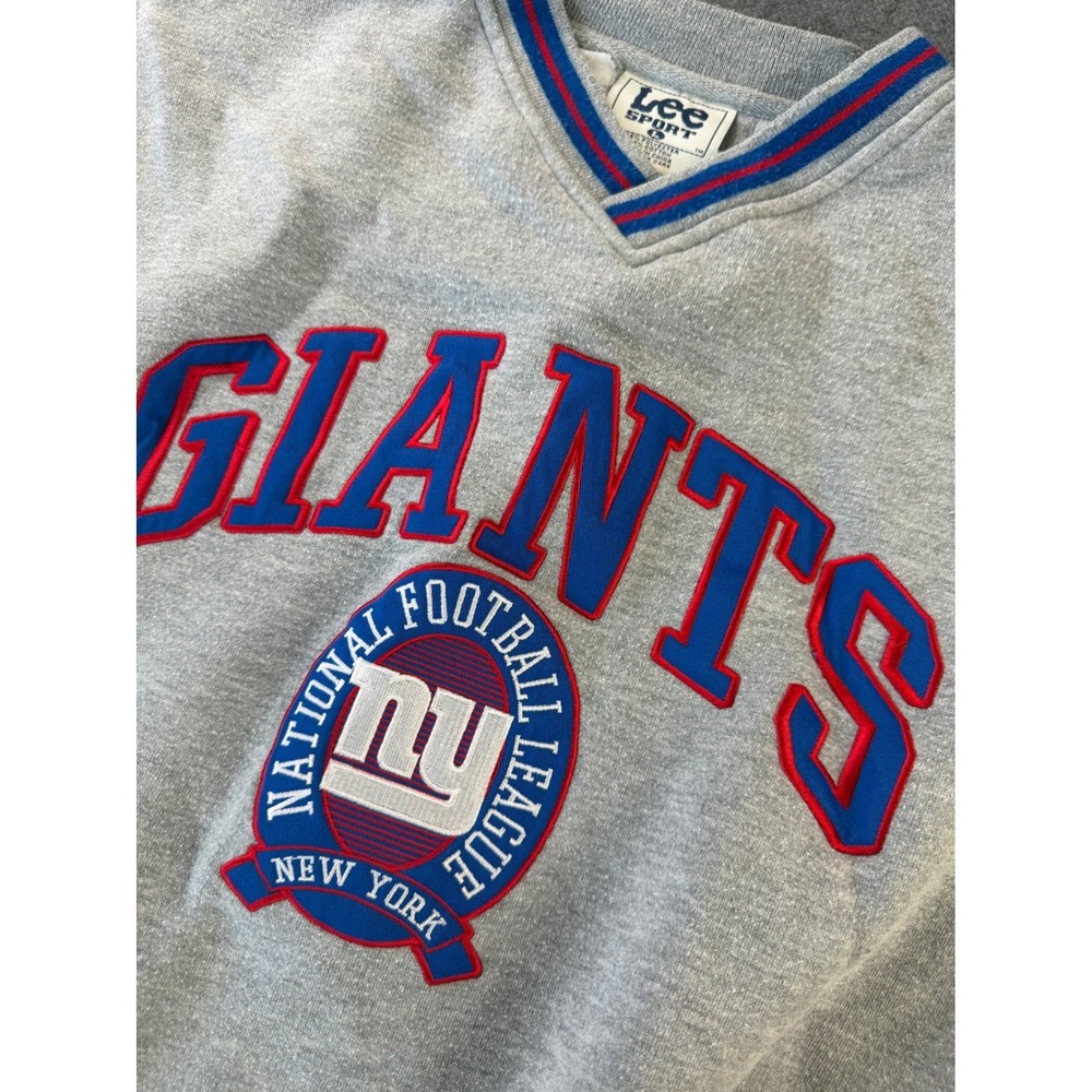 Lee Sport Sweatshirt Mens Large Gray NY Giants NFL V-Neck Embroidered Vintage